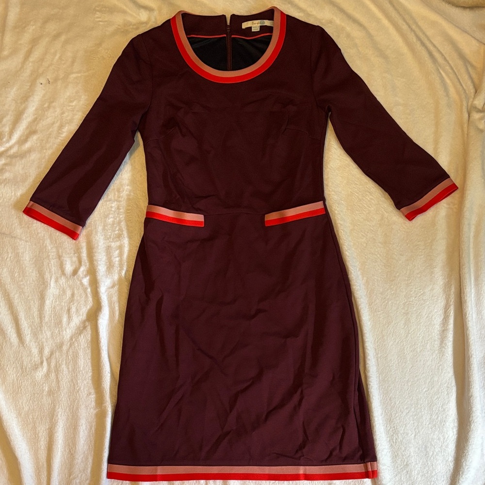 Boden Burgundy Dress with Red Trim